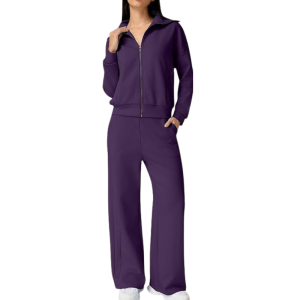Two Piece Tracksuit With Zip Up Sweatshirt And Wide Pants For Women - Image 9
