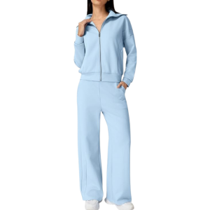 Two Piece Tracksuit With Zip Up Sweatshirt And Wide Pants For Women - Image 13