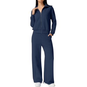 Two Piece Tracksuit With Zip Up Sweatshirt And Wide Pants For Women - Image 21