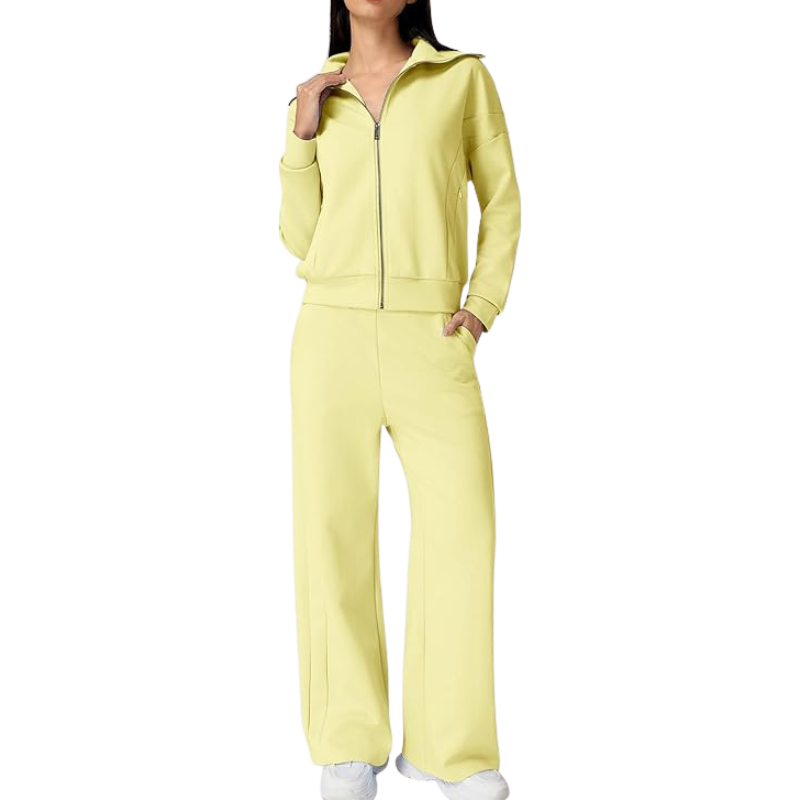 Two Piece Tracksuit With Zip Up Sweatshirt And Wide Pants For Women - Image 19