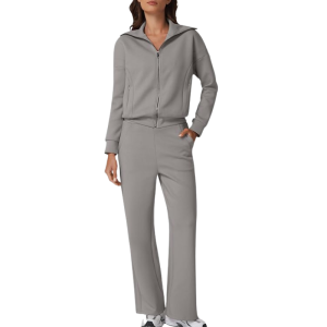 Two Piece Tracksuit With Zip Up Sweatshirt And Wide Pants For Women - Image 17