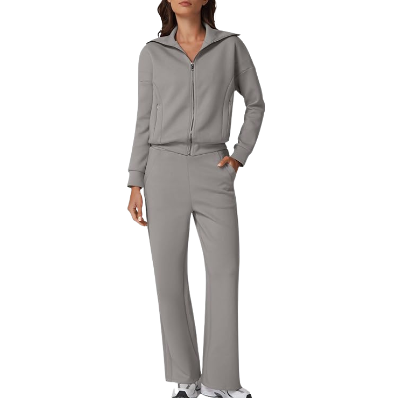 Two Piece Tracksuit With Zip Up Sweatshirt And Wide Pants For Women - Image 17