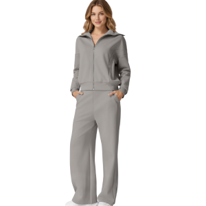 Two Piece Tracksuit With Zip Up Sweatshirt And Wide Pants For Women - Image 18