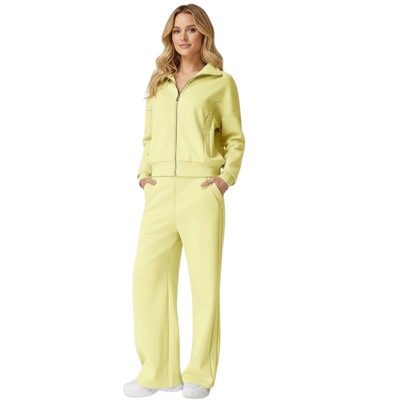 Two Piece Tracksuit With Zip Up Sweatshirt And Wide Pants For Women - Image 20