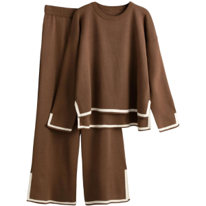 Two Piece Long Sleeve Knit Sweater And Wide Fit Pants Set - Image 8