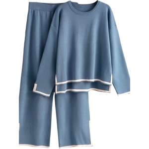 Two Piece Long Sleeve Knit Sweater And Wide Fit Pants Set - Image 9