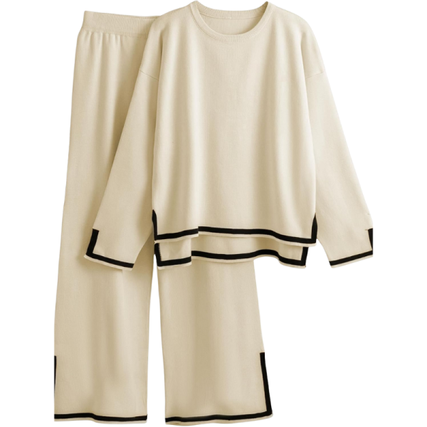 Two Piece Long Sleeve Knit Sweater And Wide Fit Pants Set