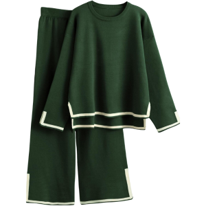 Two Piece Long Sleeve Knit Sweater And Wide Fit Pants Set - Image 5