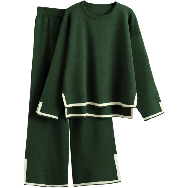 Two Piece Long Sleeve Knit Sweater And Wide Fit Pants Set