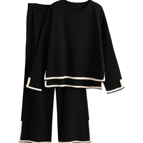 Two Piece Long Sleeve Knit Sweater And Wide Fit Pants Set