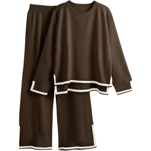 Two Piece Long Sleeve Knit Sweater And Wide Fit Pants Set - Image 10