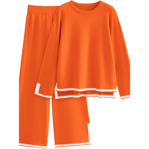 Two Piece Long Sleeve Knit Sweater And Wide Fit Pants Set - Image 2