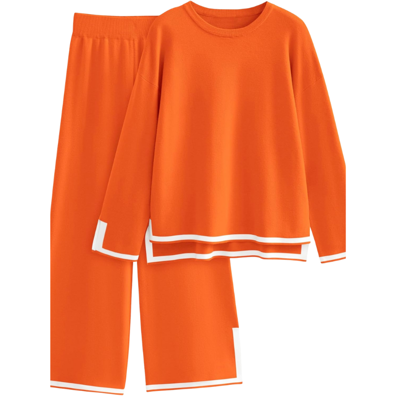 Two Piece Long Sleeve Knit Sweater And Wide Fit Pants Set - Image 2