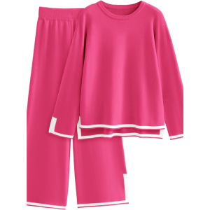 Two Piece Long Sleeve Knit Sweater And Wide Fit Pants Set - Image 3