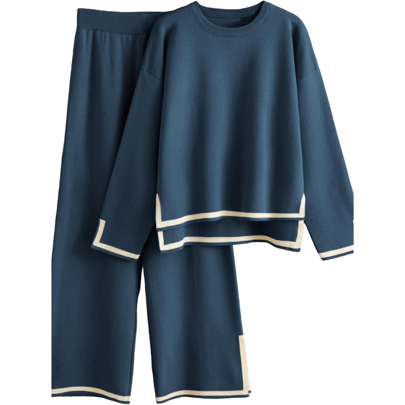 Two Piece Long Sleeve Knit Sweater And Wide Fit Pants Set - Image 7