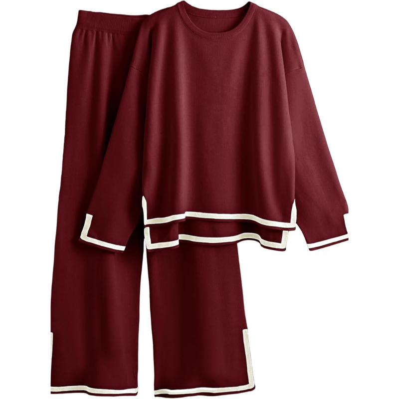 Two Piece Long Sleeve Knit Sweater And Wide Fit Pants Set - Image 6