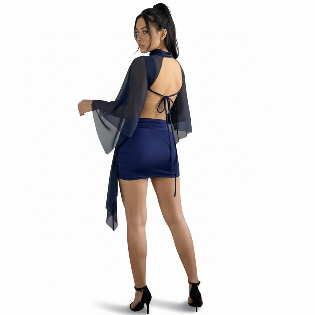 2 Piece Supplex Ana Set With Tulle Overlay And Draped Skirt - Image 4