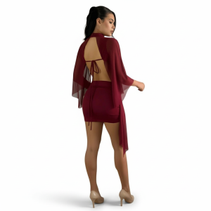 2 Piece Supplex Ana Set With Tulle Overlay And Draped Skirt - Image 6