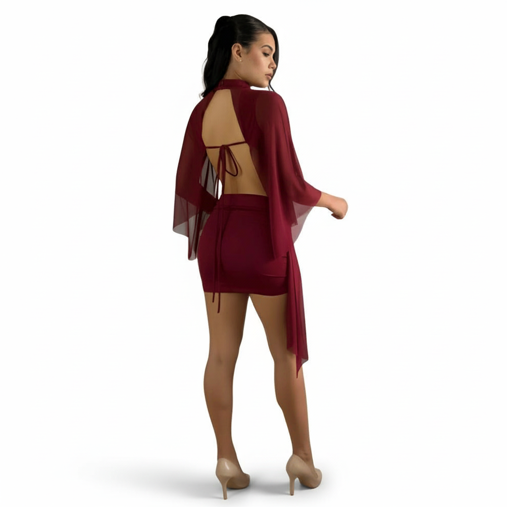 2 Piece Supplex Ana Set With Tulle Overlay And Draped Skirt - Image 6