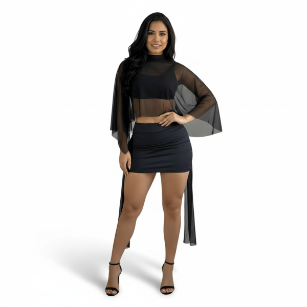 2 Piece Supplex Ana Set With Tulle Overlay And Draped Skirt