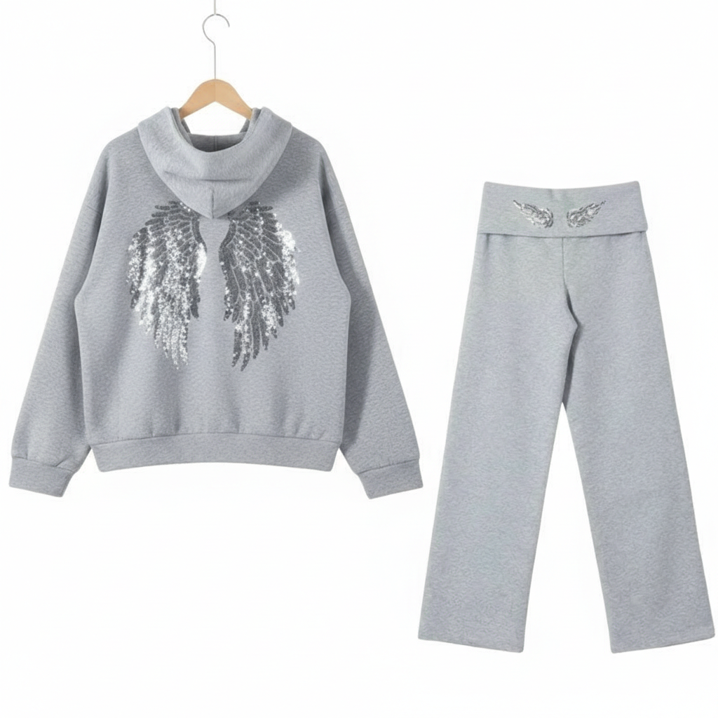 Sequin Graphic Angel Hoodie And Pants Set - Image 1
