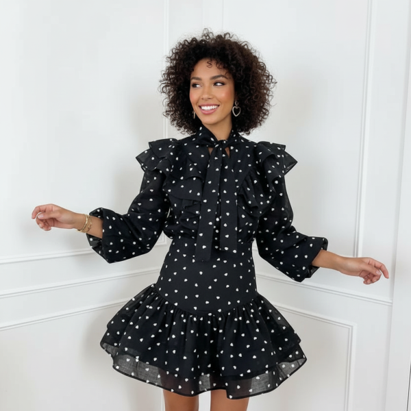 Monochrome Patterned Tiered Ruffle Skirt Set