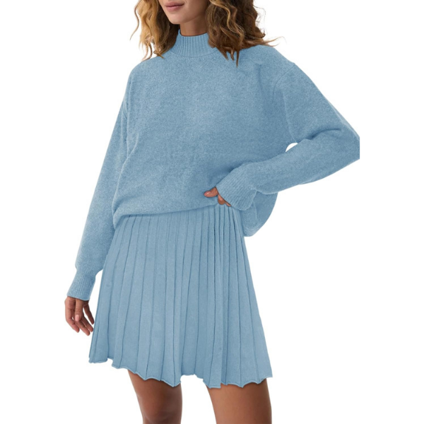 Two Piece Knit Sweater With Mini Skirt Set For Women