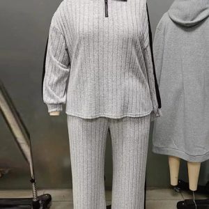 Knitted  Loose Fit Striped Patterned Tops And Pants Set - Image 6