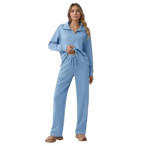 Two Piece Half Zip Sweatsuit With Loose Fit Outfit For Women - Image 17