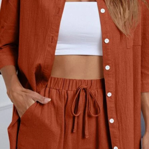 Button Up High Low Hem Shirt With Shorts - Image 8