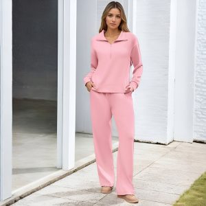 Two Piece Half Zip Sweatsuit With Loose Fit Outfit For Women - Image 1