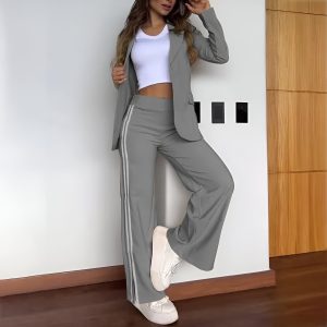 Stunning Blazer And Striped Trousers Set - Image 2