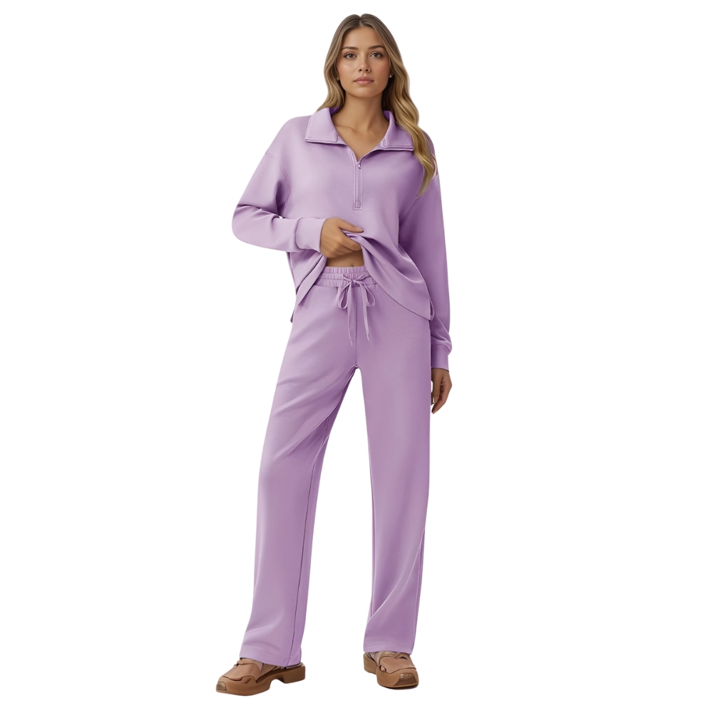 Two Piece Half Zip Sweatsuit With Loose Fit Outfit For Women - Image 13