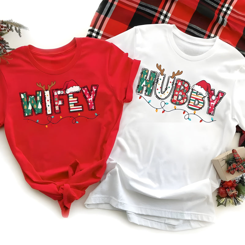 Festive Wife And Hubby Christmas T Shirt Set - Image 2